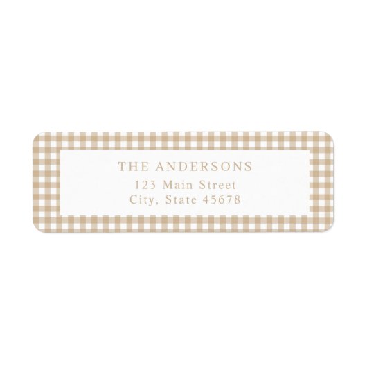 Beige Gingham Return Address ラベル (正面)