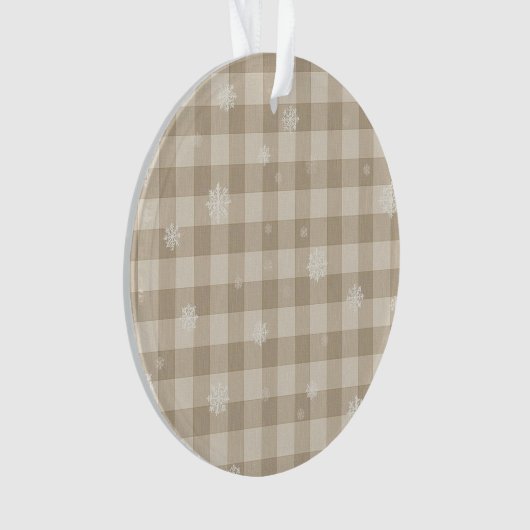 Beige Gingham Snowflake Ornament – Neutral Farm オーナメント (正面)