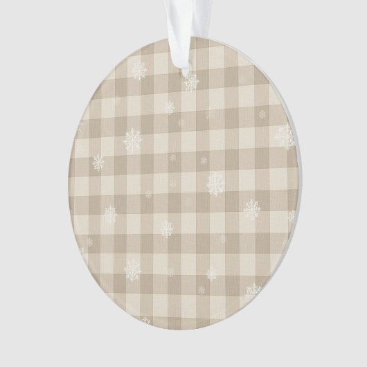 Beige Gingham Snowflake Ornament – Neutral Farm オーナメント (正面)