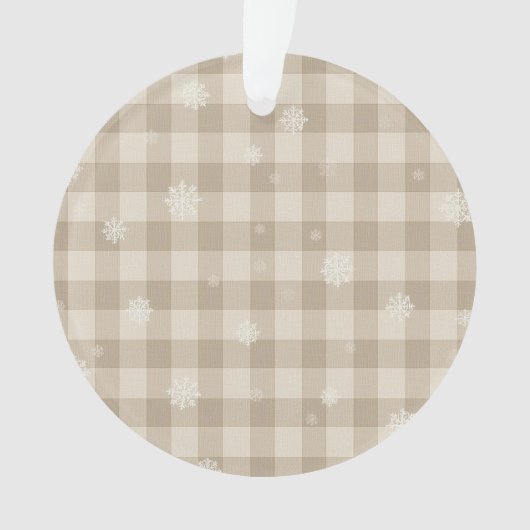 Beige Gingham Snowflake Ornament – Neutral Farm オーナメント (正面)