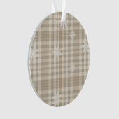 Beige Gingham Snowflake Ornament – Neutral Rustic オーナメント (正面)