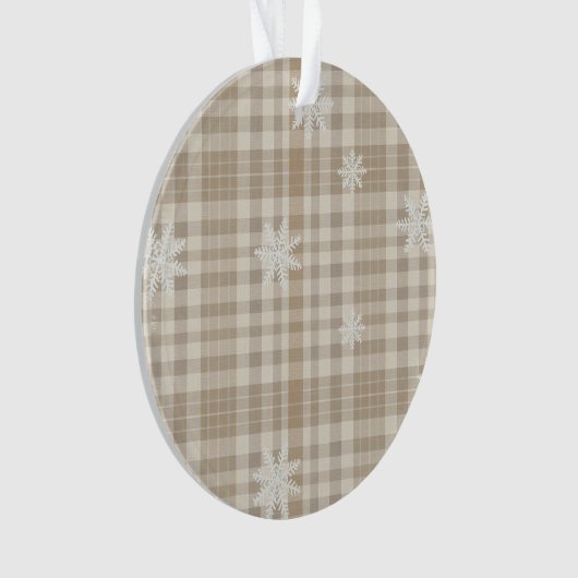 Beige Gingham Snowflake Ornament – Neutral Rustic オーナメント (正面)
