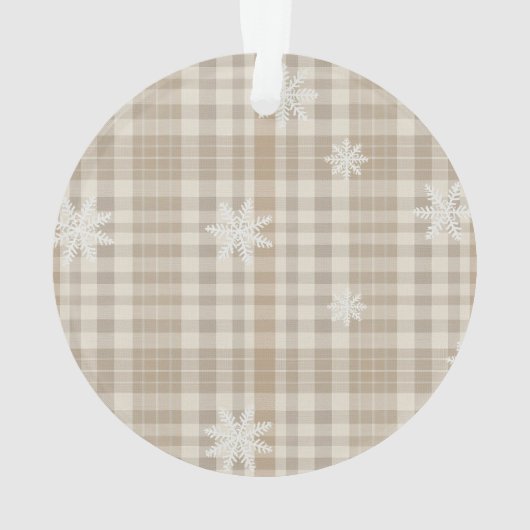 Beige Gingham Snowflake Ornament – Neutral Rustic オーナメント (裏面)