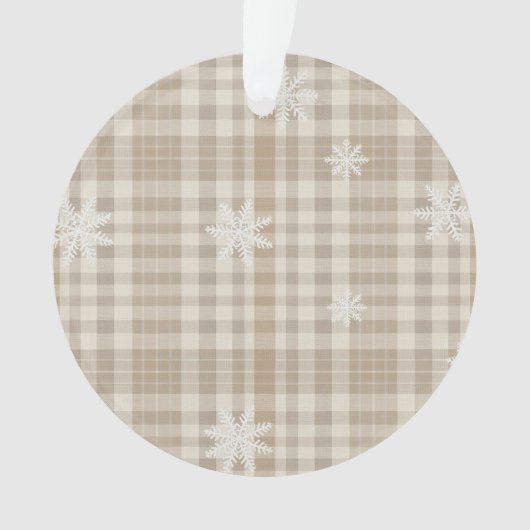 Beige Gingham Snowflake Ornament – Neutral Rustic オーナメント (正面)