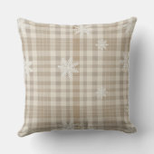 Beige Gingham Snowflake Throw Pillow –Cozy Neutral クッション (裏面)