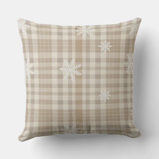 Beige Gingham Snowflake Throw Pillow –Cozy Neutral クッション (裏面)
