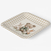 Beige Gingham Woodland Animals Baby Shower Plates ペーパープレート (傾斜あり)