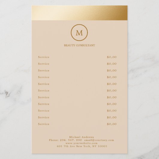 Beige Gold Stripe Monogramm Circle Flyer チラシ (正面)