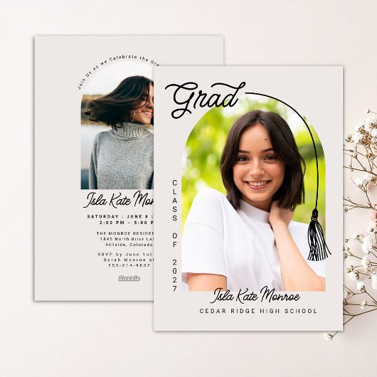 Beige Grad Announcement and Invitation with Photo 招待状