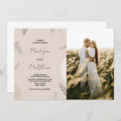 Beige Gray結婚式招待状と写真 招待状 (正面/裏面)