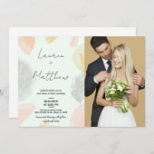 Beige Gray結婚式招待状と写真 招待状 (正面/裏面)