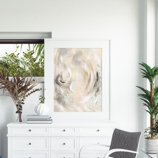 Beige Gray Contemporary Abstract art Poster ポスター