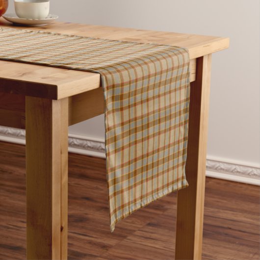 Beige Gray Red Brown Plaid Tartan Table Runner ショートテーブルランナー (インサイチュ)