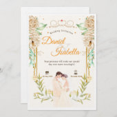 Beige Green Floral Watercolor Wedding Invitation 招待状 (正面/裏面)