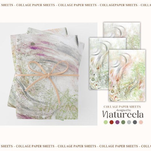 Beige Green Gray Abstract Collage ラッピングペーパーシート