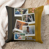 Beige Happy Anniversary Photo Collage クッション (ブランケット)