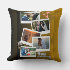 Beige Happy Anniversary Photo Collage クッション
