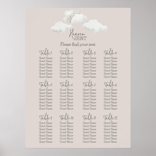 Beige Heaven Sent Gender Reveal Seating Chart ポスター (正面)