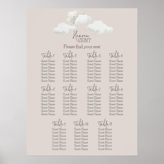 Beige Heaven Sent Gender Reveal Seating Chart ポスター (正面)
