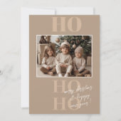 Beige Ho Ho Hoと写真クリスマス 招待状 (正面)