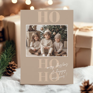 Beige Ho Ho Hoと写真クリスマス 招待状