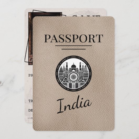 Beige India Passport日付の保存 セーブザデート (正面/裏面)