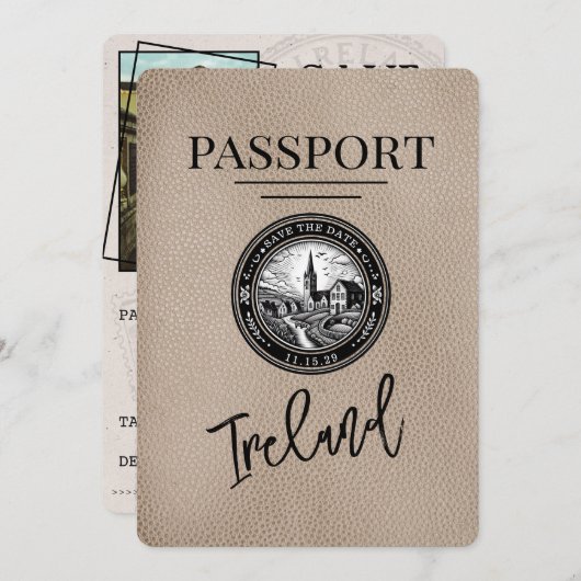 Beige Ireland Passport日付の保存 セーブザデート (正面/裏面)
