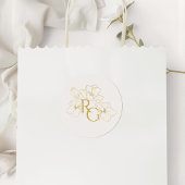 Beige Ivory | Floral Faux Gold Monogram Wedding  ラウンドシール