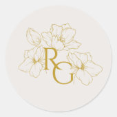 Beige Ivory | Floral Faux Gold Monogram Wedding  ラウンドシール (正面)