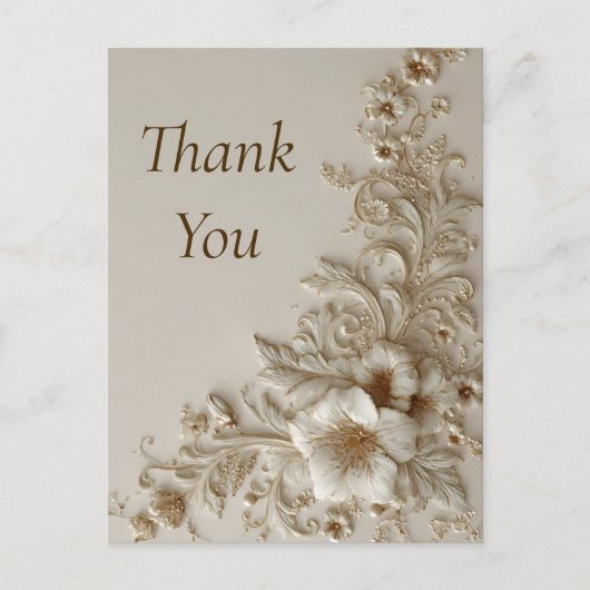 Beige & Ivory Floral Thank You Card ポストカード (正面)