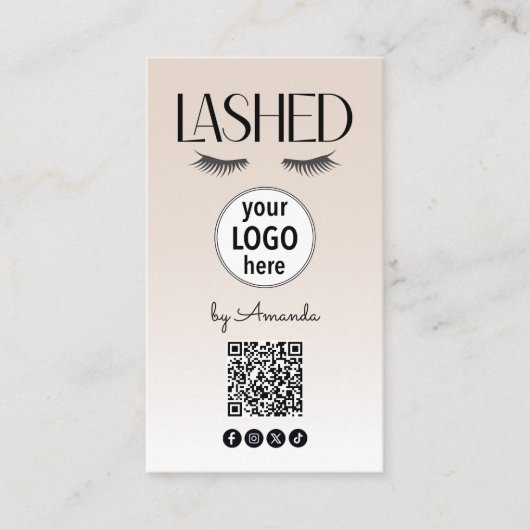 Beige Lashed Eyelashes Minimalist QR Code Social 名刺 (正面)