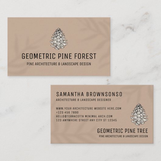 Beige Leaf Brown Forest Tree Rustic Pine Cone 名刺 (正面/裏面)