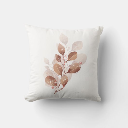 Beige Leaf Watercolor Modern Throw Pillow Cover  クッション (正面)