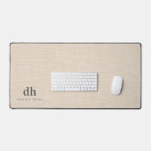 Beige Linen Creme Texture Minimal Elegant Monogram デスクマット (キーボード&マウス)