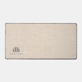 Beige Linen Creme Texture Minimal Elegant Monogram デスクマット (正面)