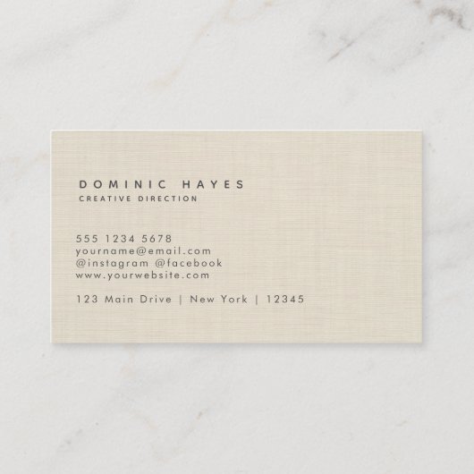 Beige Linen Creme Texture Minimal Elegant Monogram 名刺 (裏面)