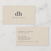 Beige Linen Creme Texture Minimal Elegant Monogram 名刺 (正面/裏面)
