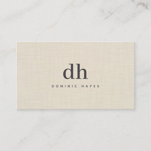 Beige Linen Creme Texture Minimal Elegant Monogram 名刺 (正面)