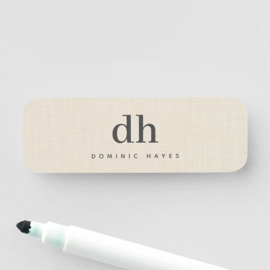 Beige Linen Creme Texture Minimal Elegant Monogram 名札 (インサイチュ)