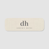 Beige Linen Creme Texture Minimal Elegant Monogram 名札 (正面)