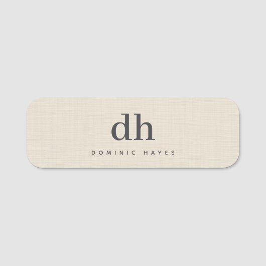 Beige Linen Creme Texture Minimal Elegant Monogram 名札 (正面)