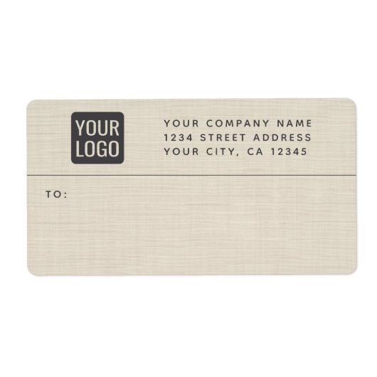 Beige Linen Creme Texture Simple Elegant Monogram ラベル (正面)