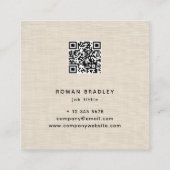 Beige Linen Fabric Effect Elegant QR Code スクエア名刺 (裏面)