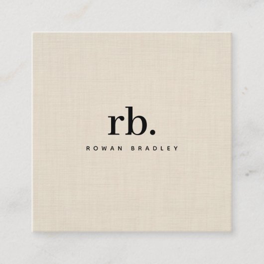 Beige Linen Fabric Effect Elegant QR Code スクエア名刺 (正面)