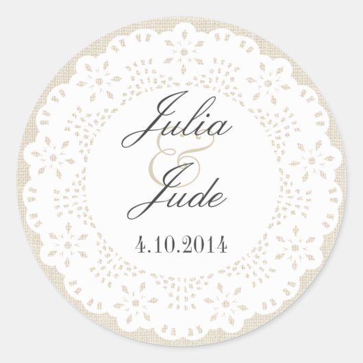 Beige Linen & Lace Doilie ：ラウンドステッカー ラウンドシール (正面)