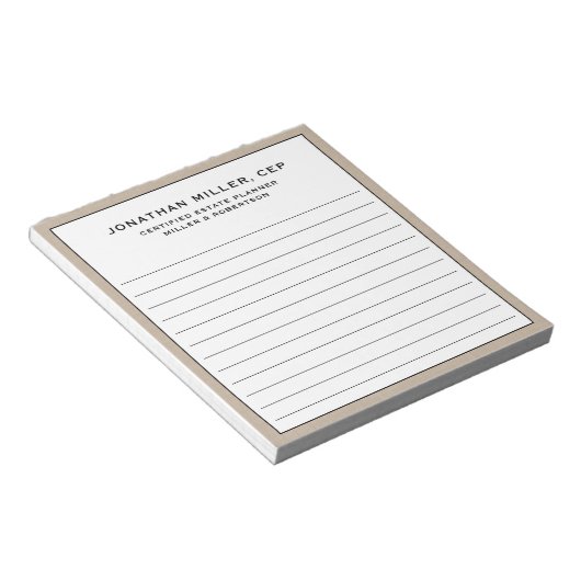 Beige Linen Lined Name Title Company Notepad ノートパッド (アングル)