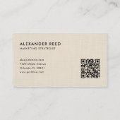 Beige Linen Minimalist Scannable QR Code Logo 名刺 (裏面)