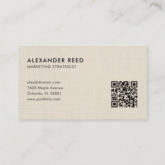 Beige Linen Minimalist Scannable QR Code Logo 名刺 (裏面)