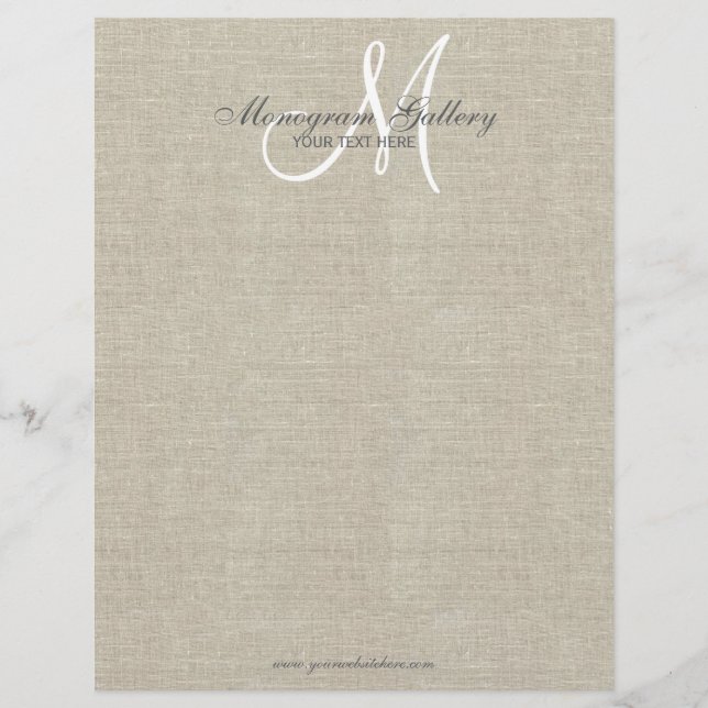 Beige Linen Monogram Business Logo Letterhead (正面)