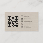 Beige Linen Photo with QR Code Social Media 名刺 (裏面)